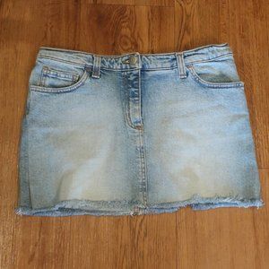 Theory Light Blue Fringe Hem Denim Cut Off Skirt 2*